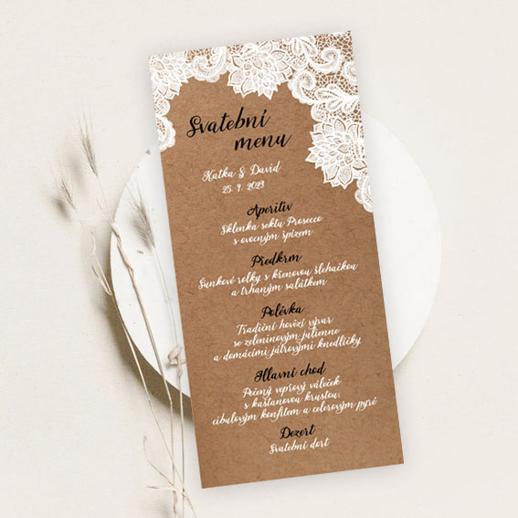 Wedding menu with lace