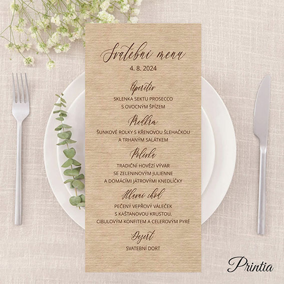 Wedding menu on light kraft paper