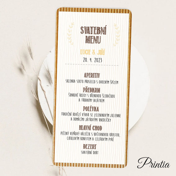Wedding menu with wooden structure