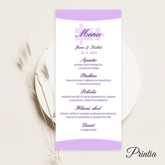 Wedding menu with puzzles