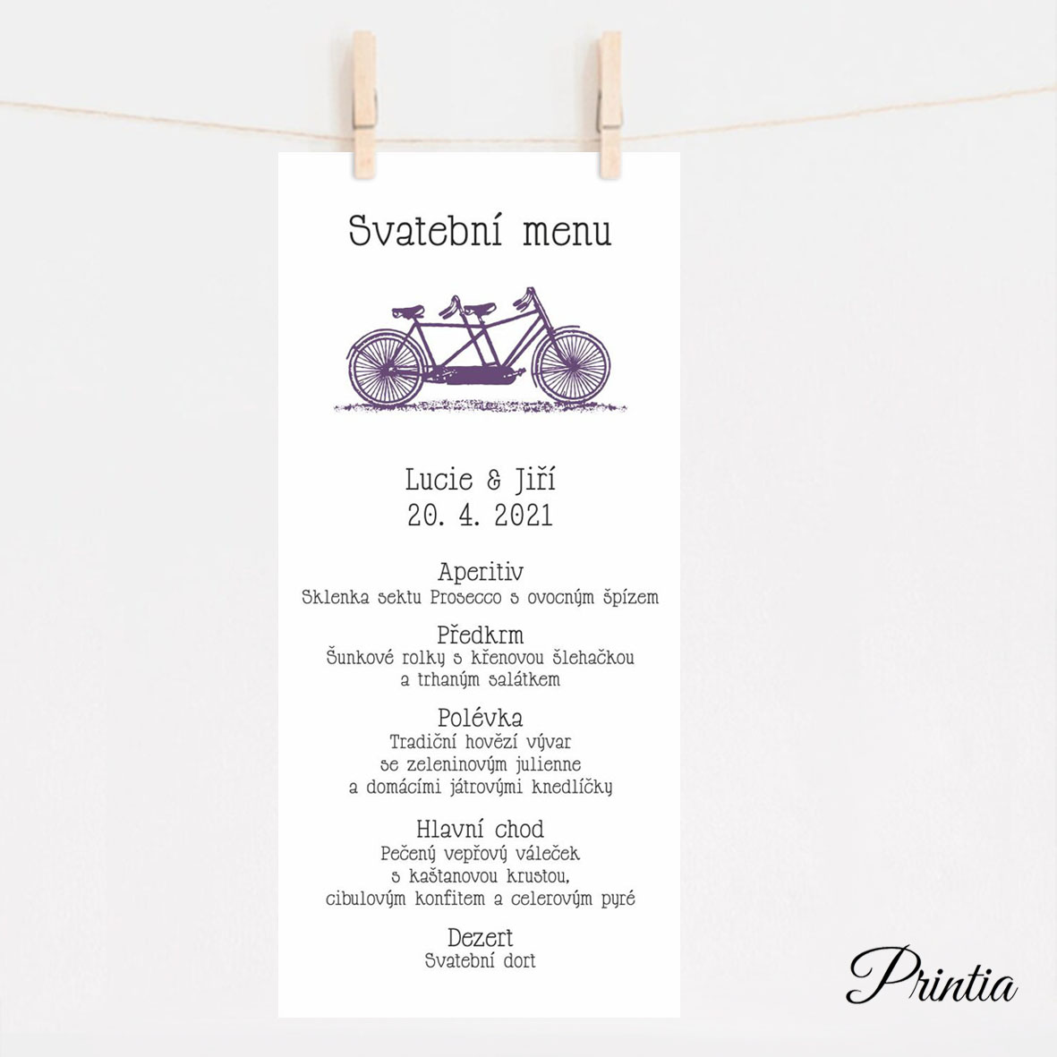 Wedding menu tandem bike