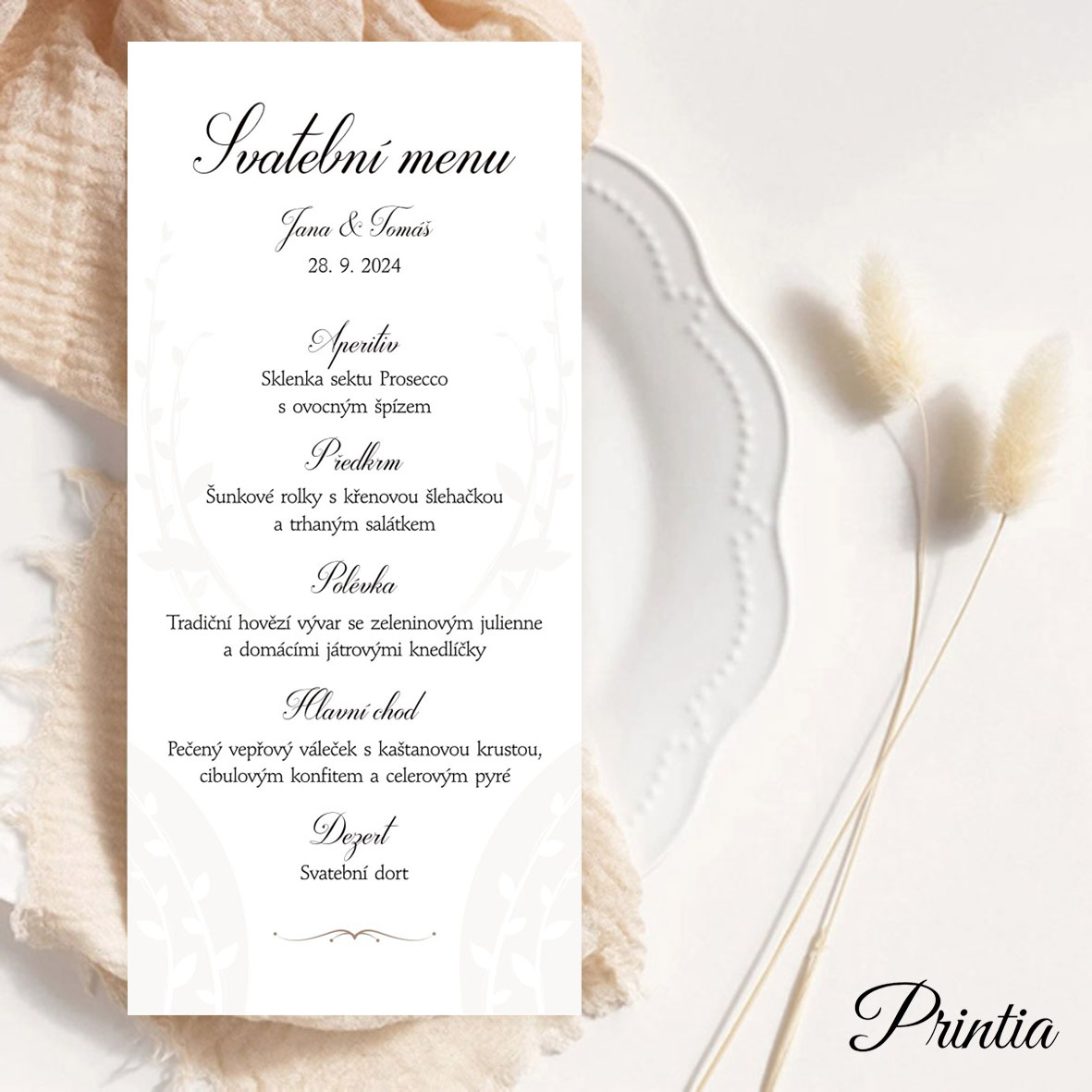 Wedding menu with small ornament