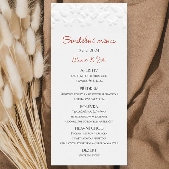 Svadobné menu s motýľmi