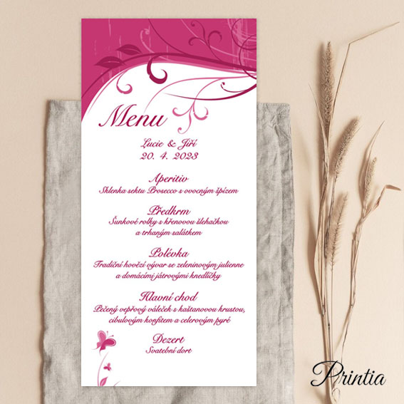 Fuchsia wedding menu