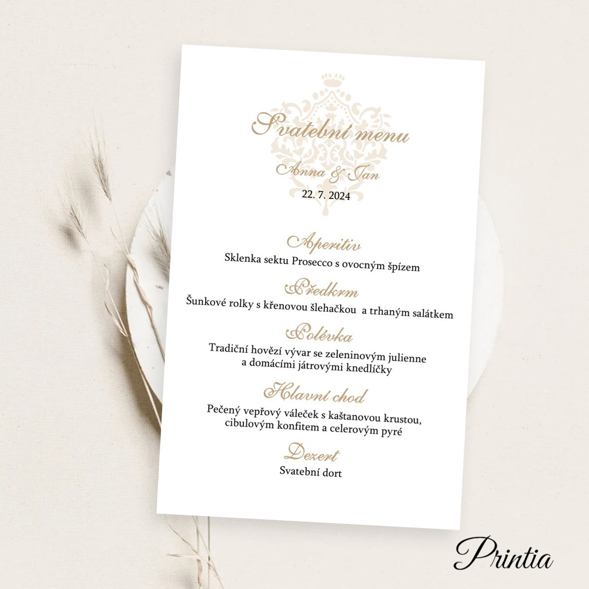 Wedding menu with ornament