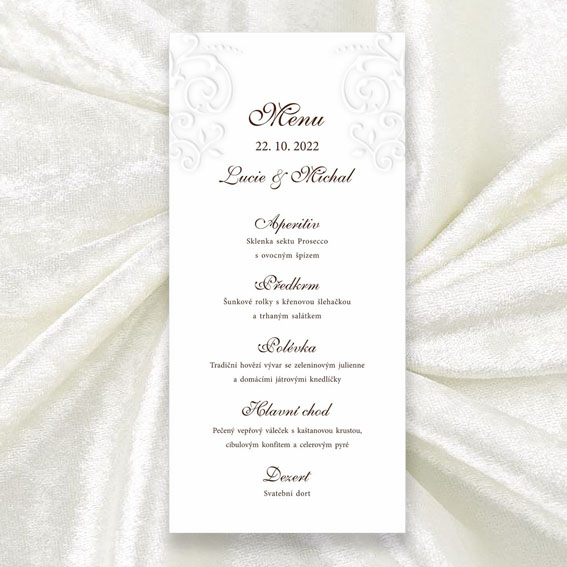 Wedding menu with embossed ornaments