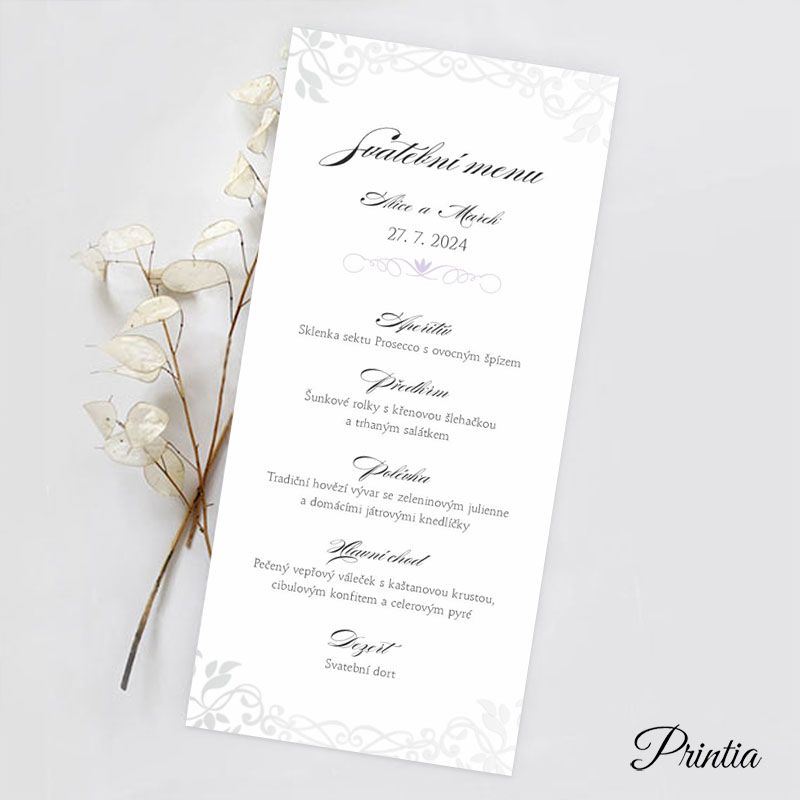 Wedding menu pearly debossing