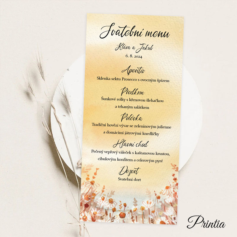 Wedding menu with meadow flowers