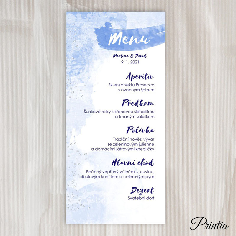 Wedding menu with rainbow embossing