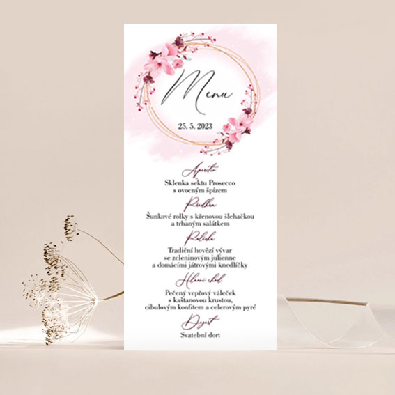 Wedding menu with blossoms