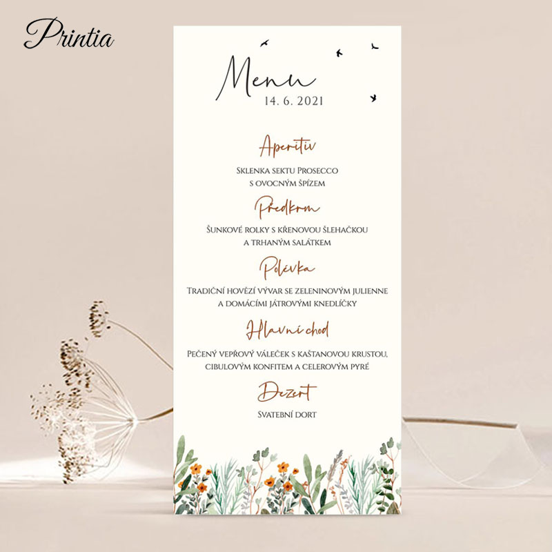 Wedding menu with flowers