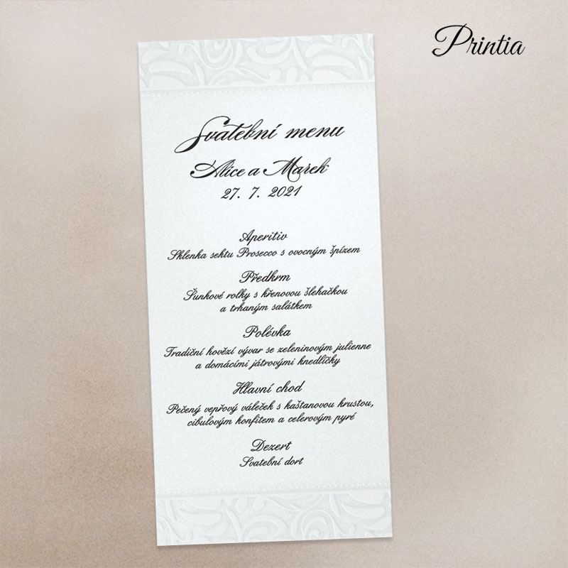 Pearly wedding menu