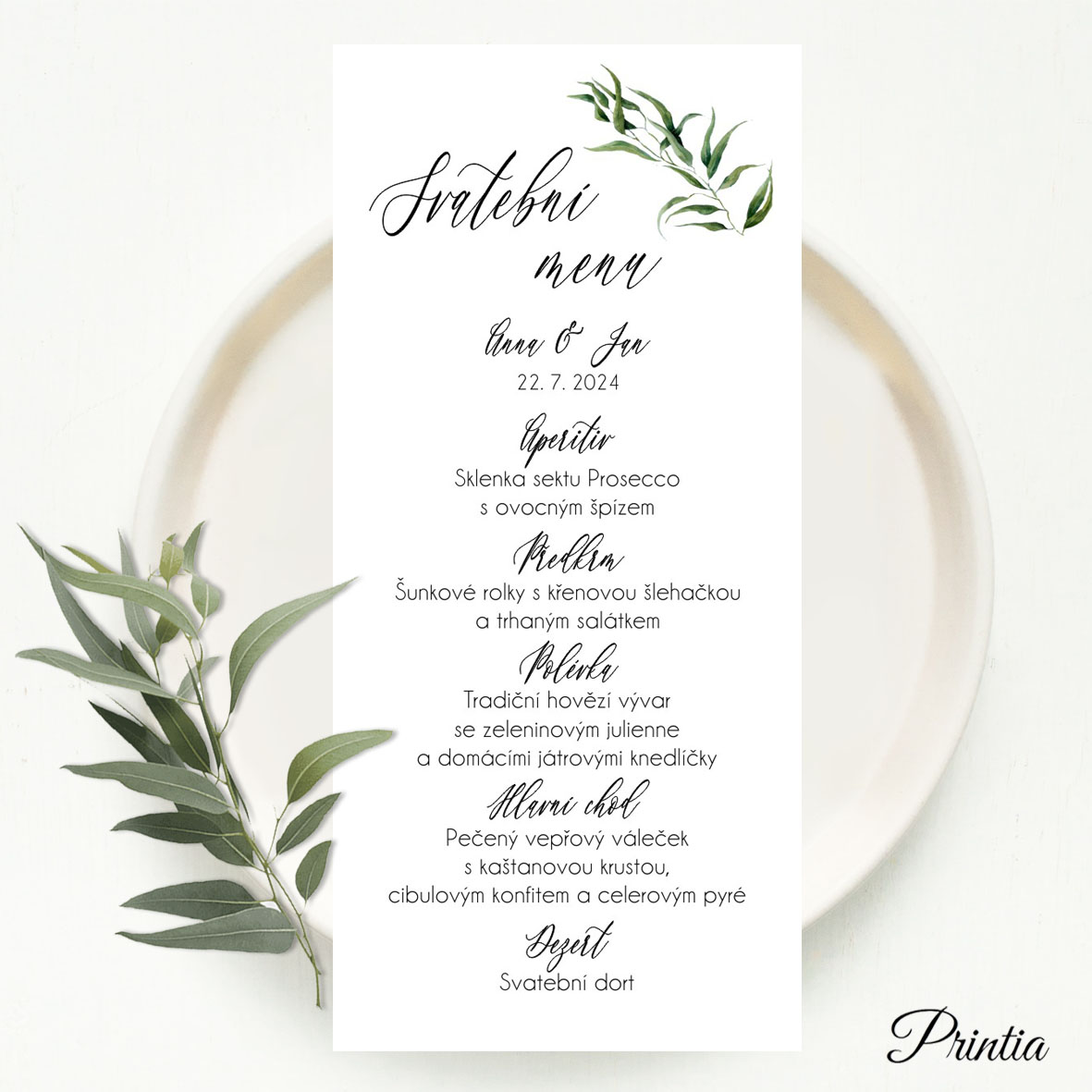 Wedding menu with leaf