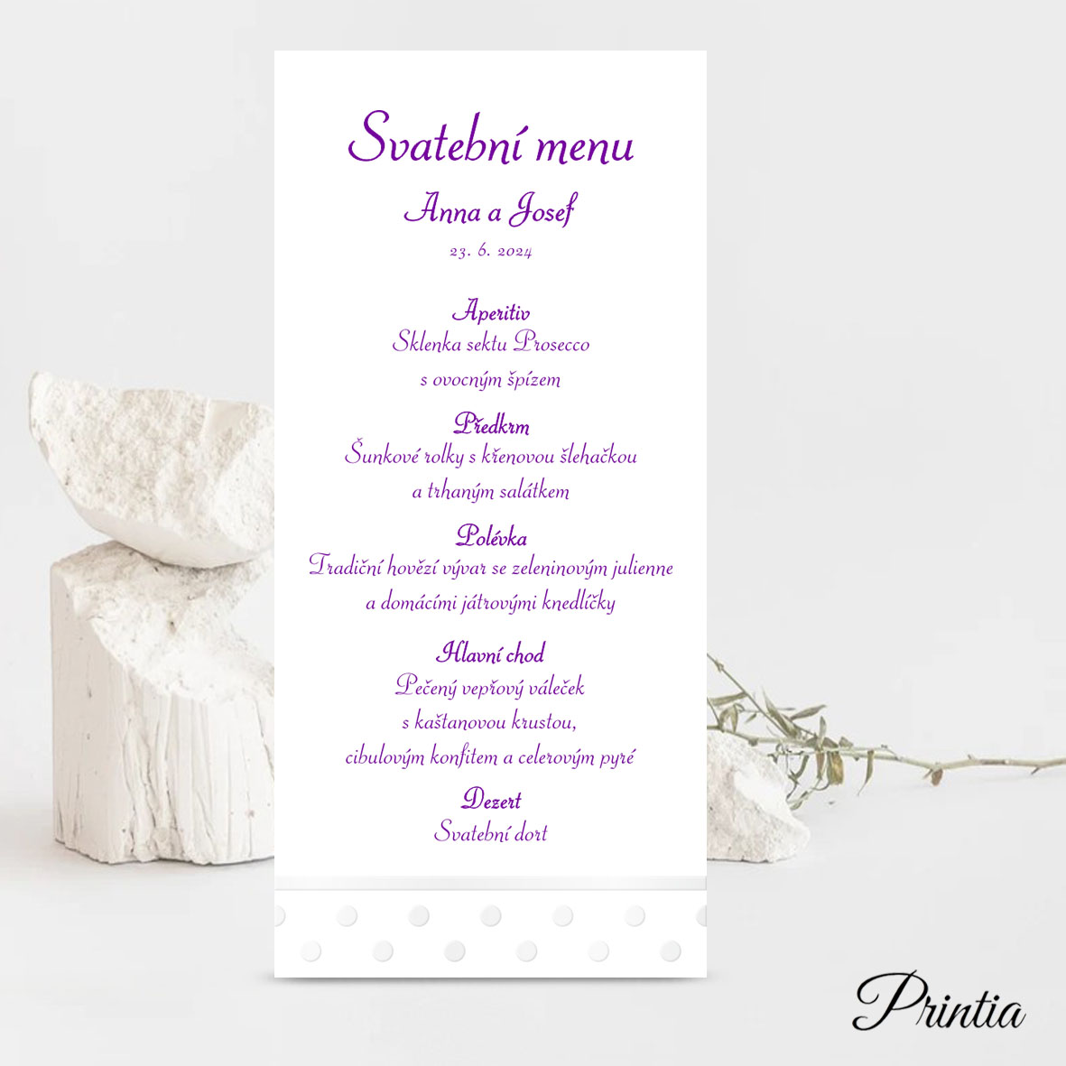 Wedding menu with polka dots