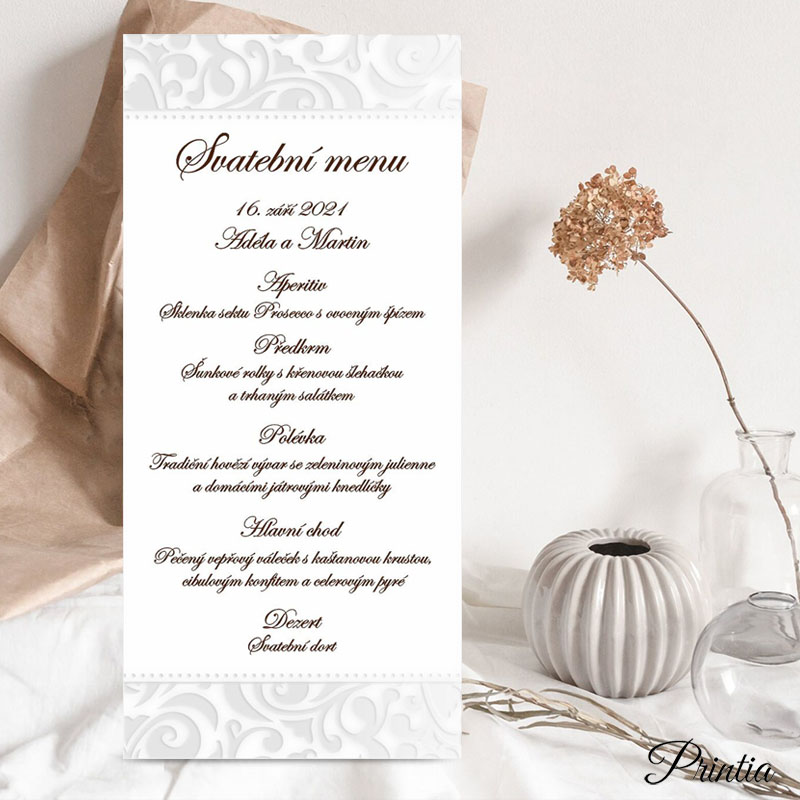 Wedding menu with pearly ornament