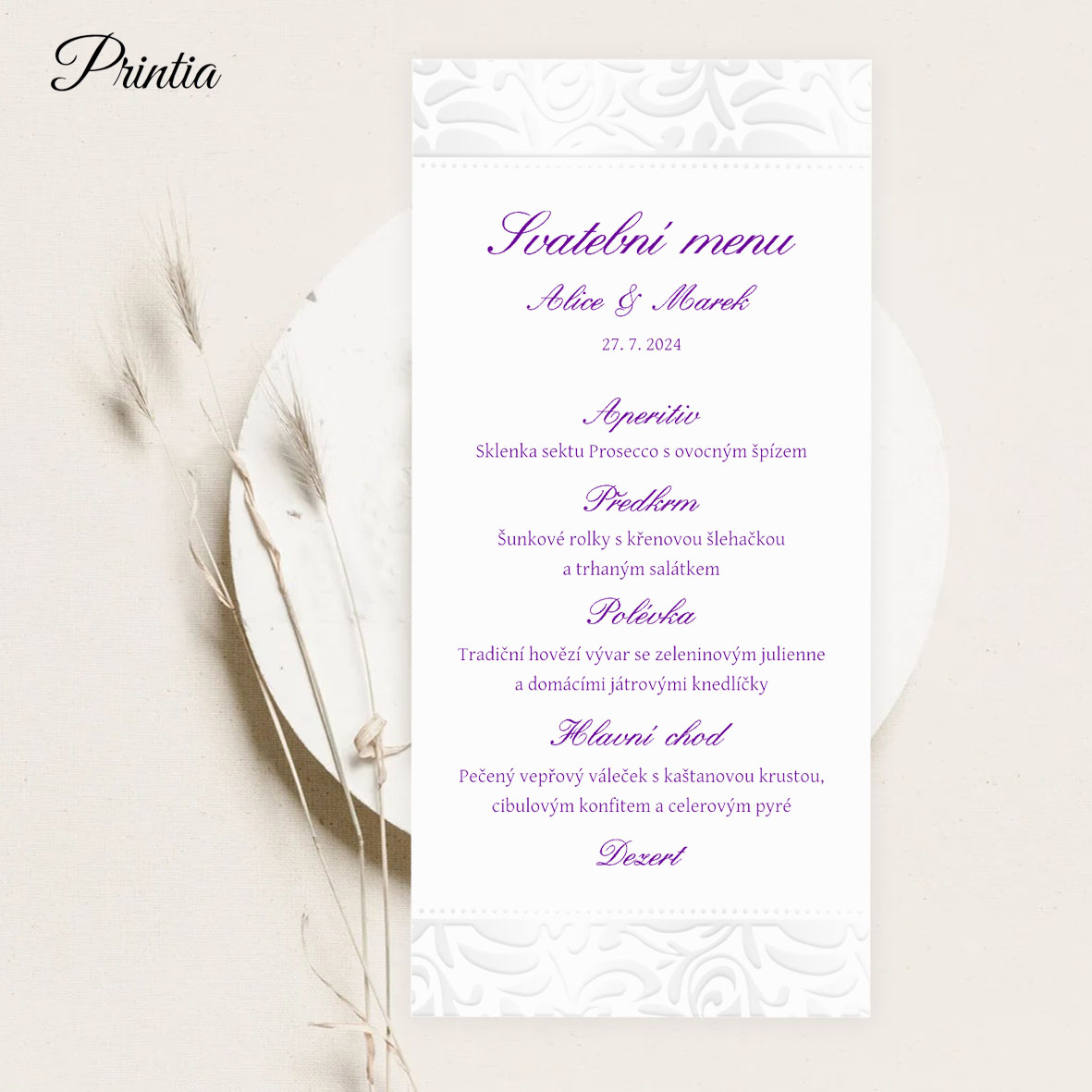 Wedding pearly menu