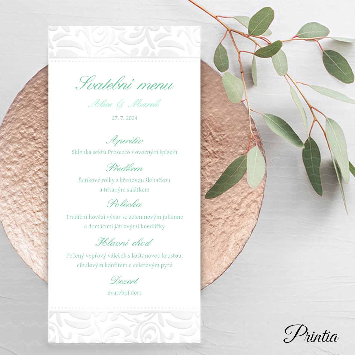 Mint wedding menu