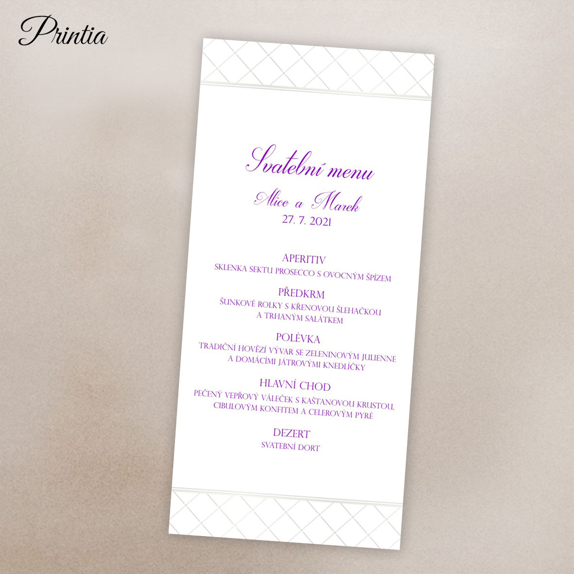 Wedding menu with simple ornament