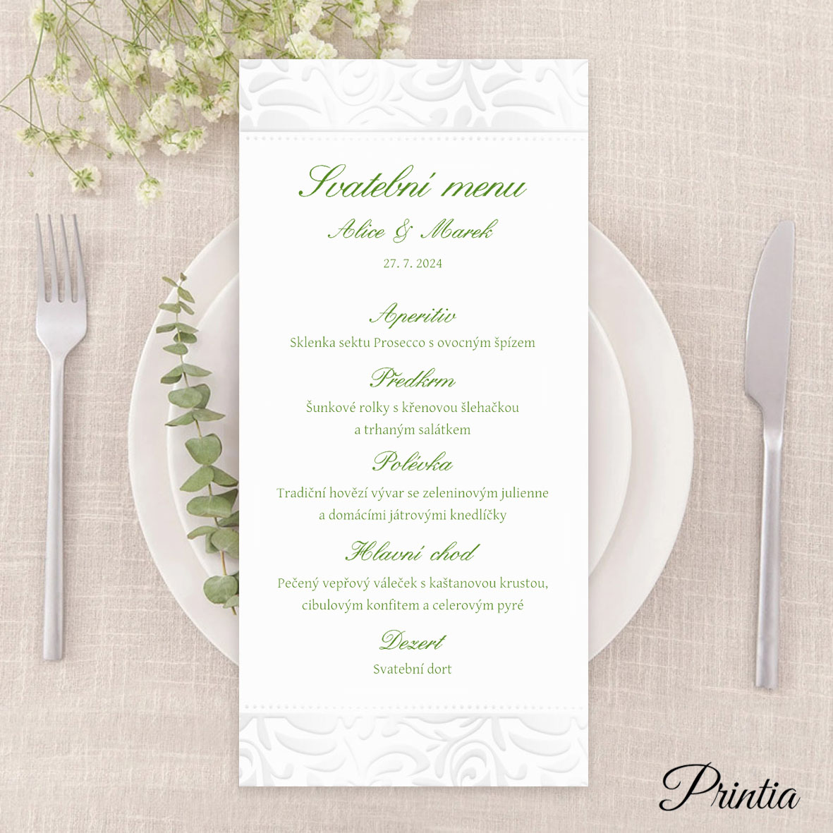 Wedding menu pearly ornament