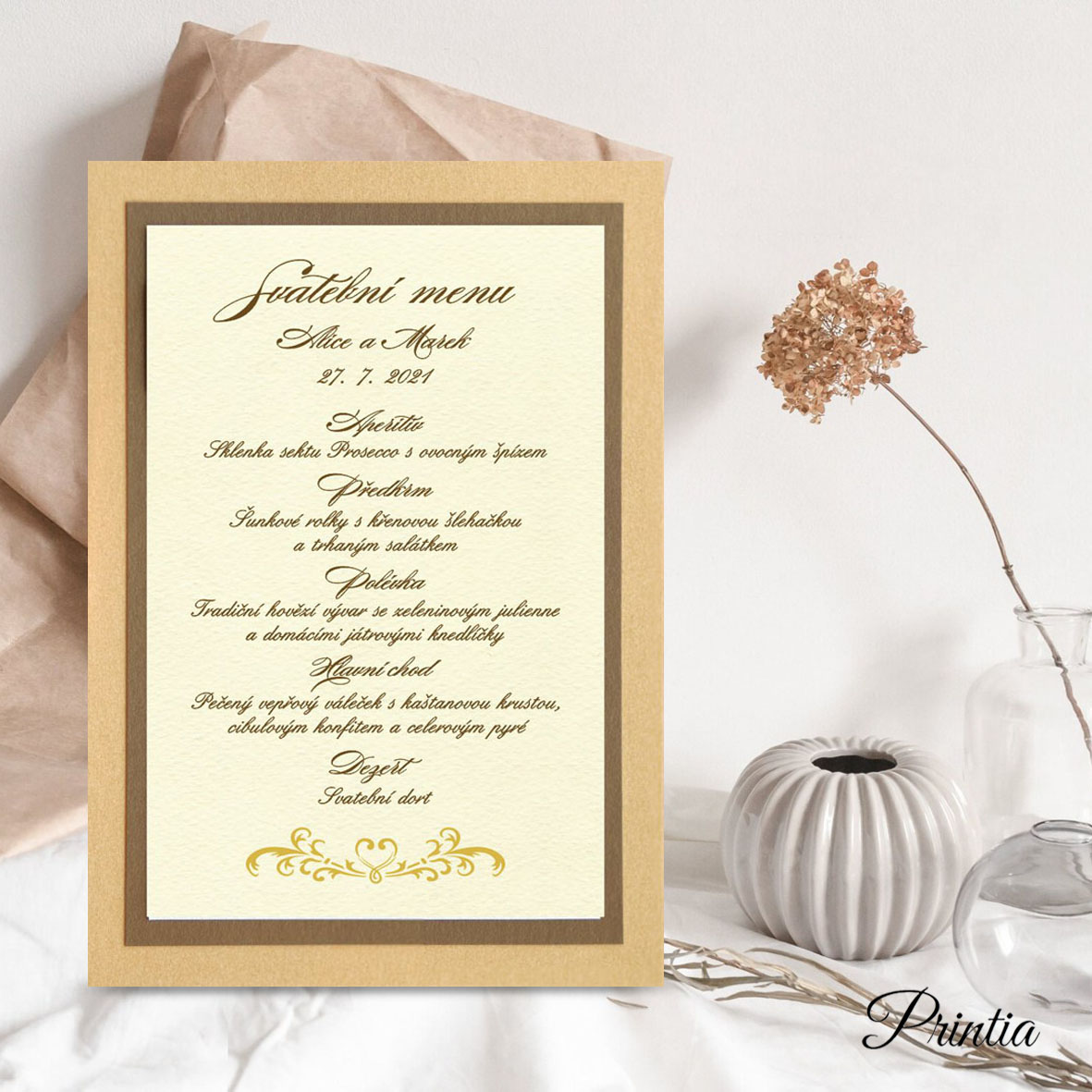 Luxury golden wedding menu