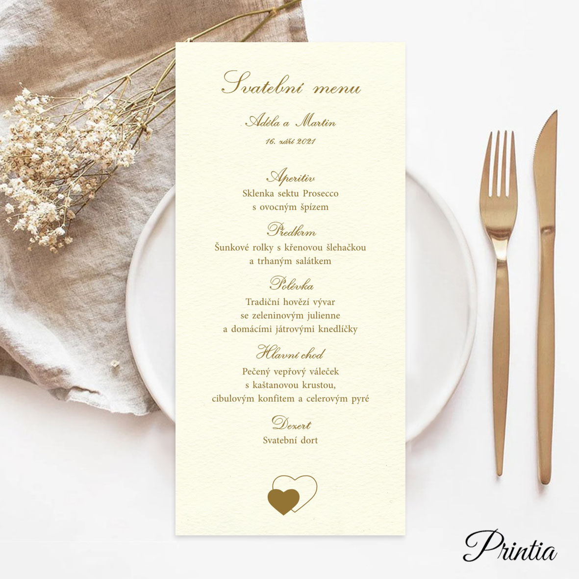 Wedding menu with hearts