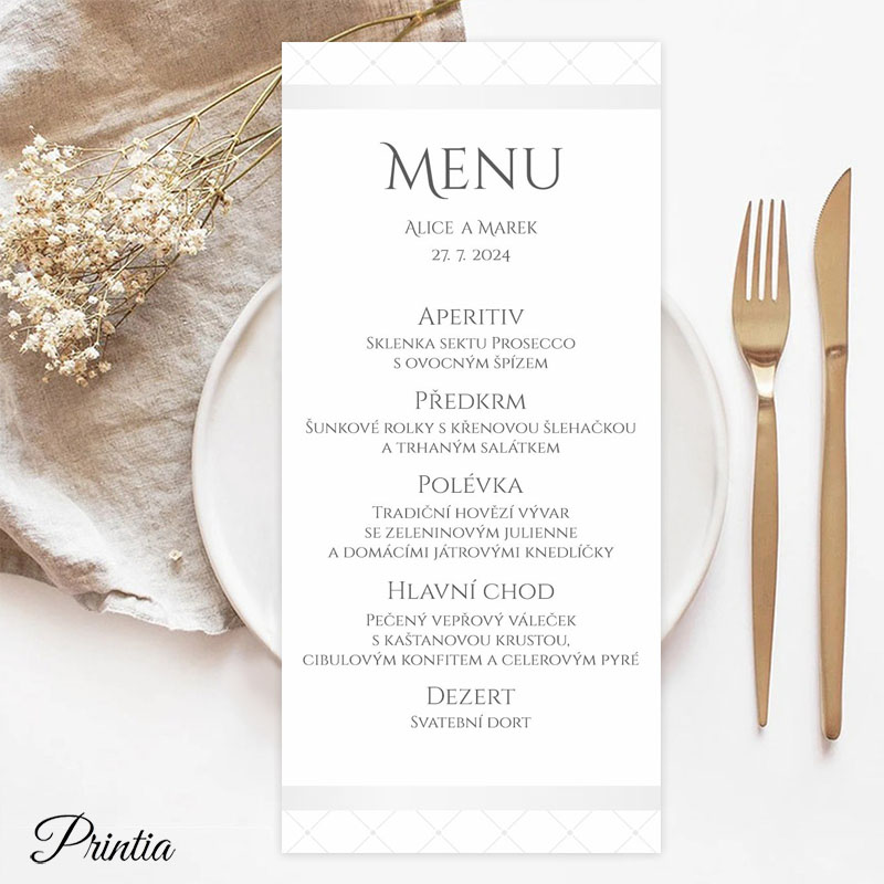 Svatební menu s perleťovým proužkem