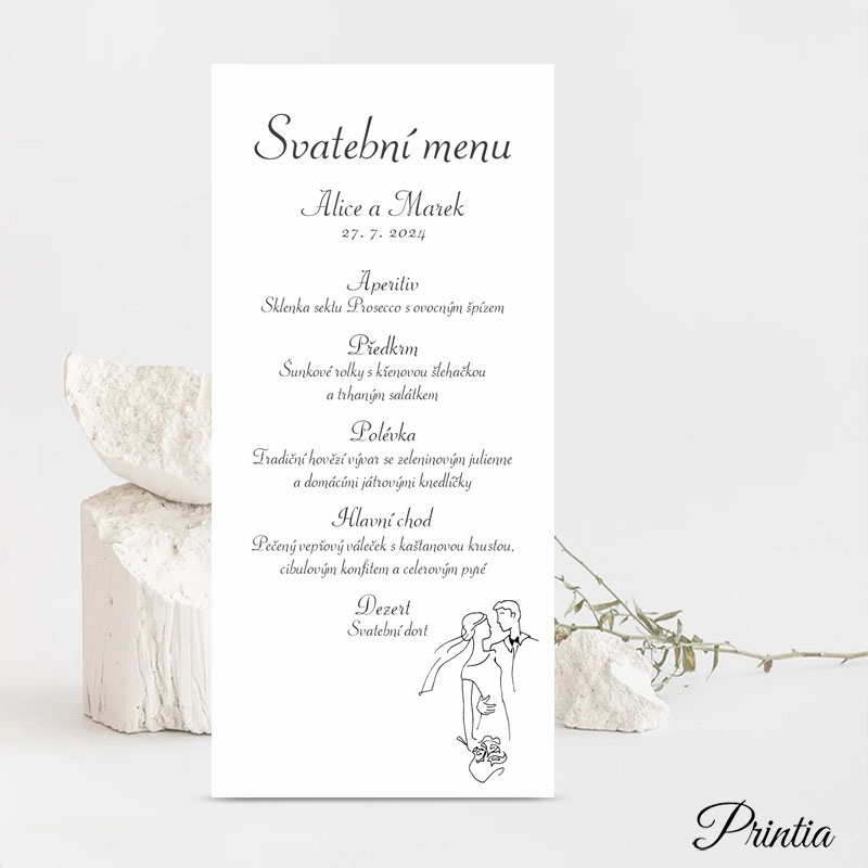 Wedding menu groom and bride drawing