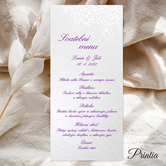 Wedding menu with glossy ornament