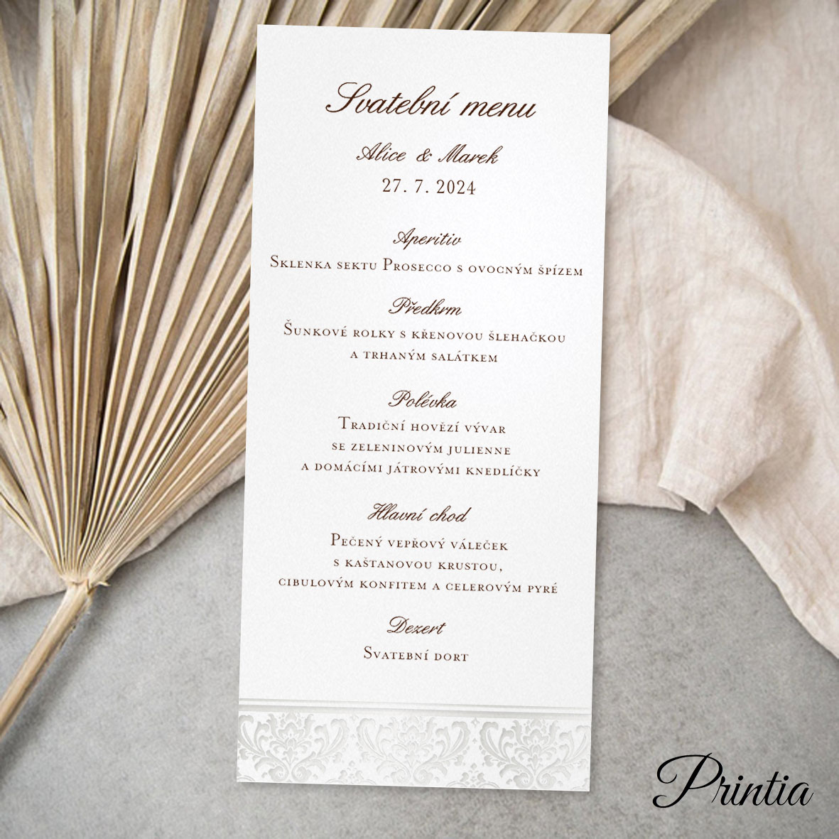 Wedding menu pearly pattern