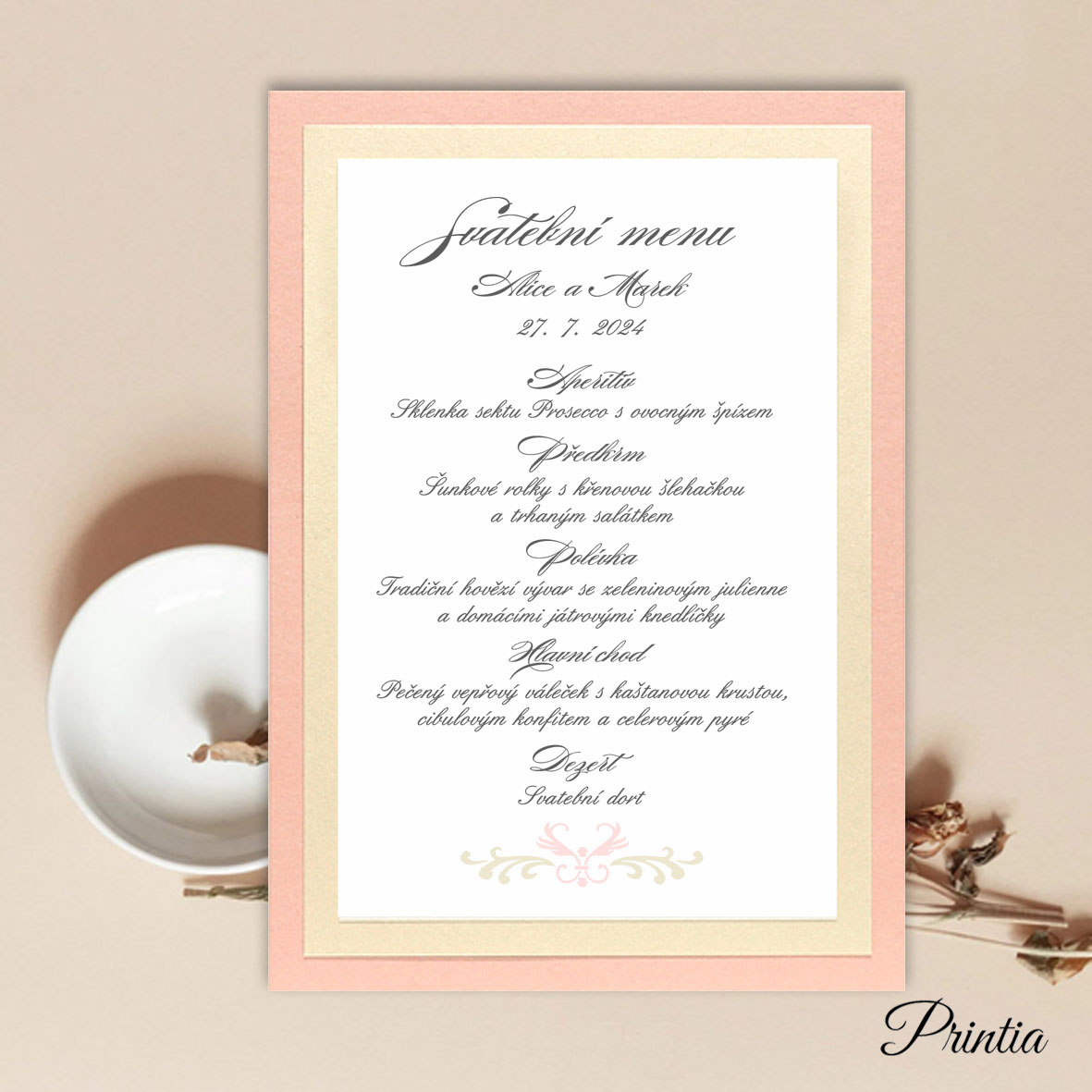 Luxury metallic wedding menu