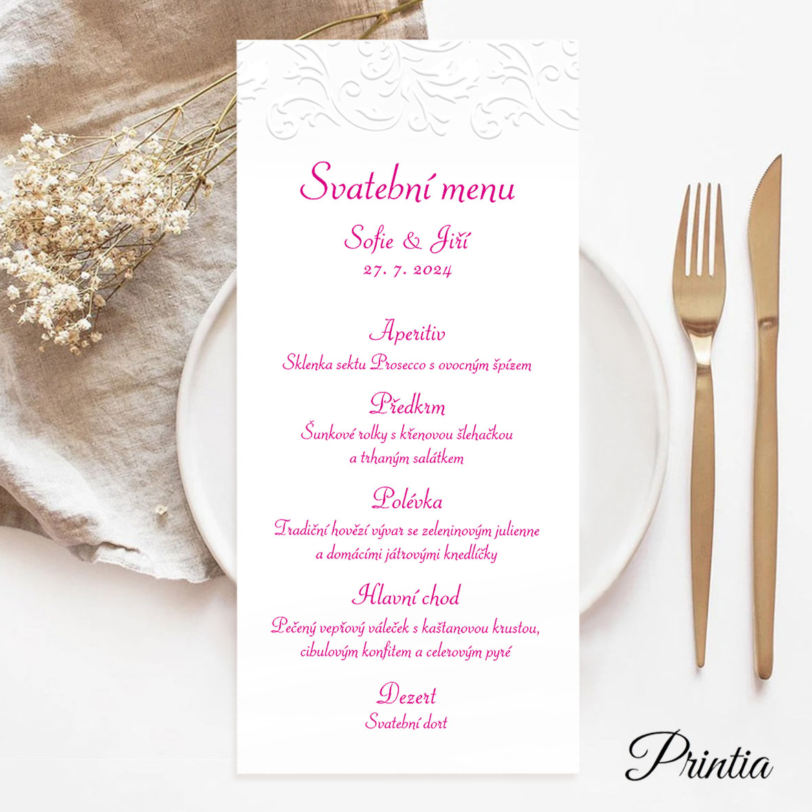 Svatební menu s ornamentem