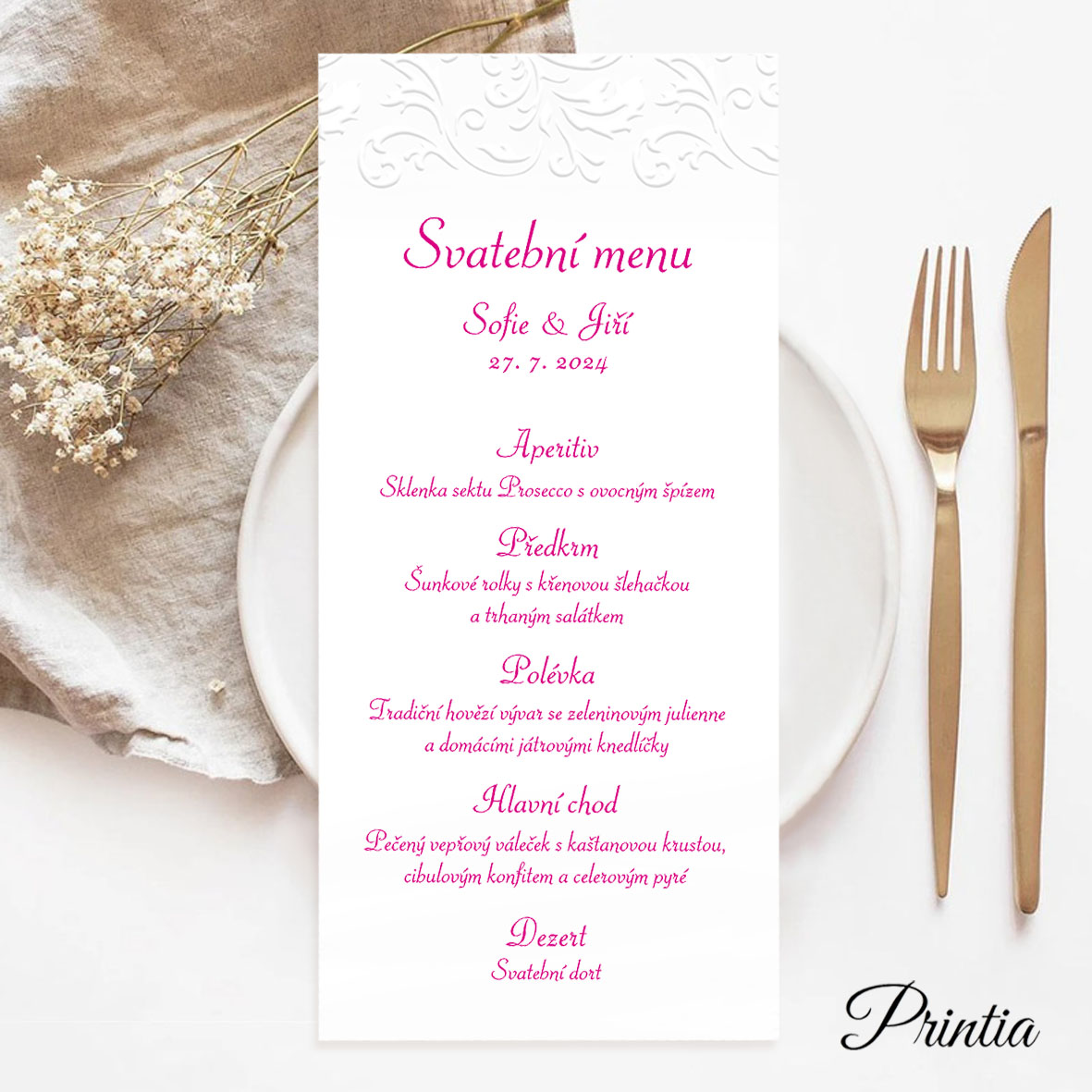 Svadobné menu s ornamentom