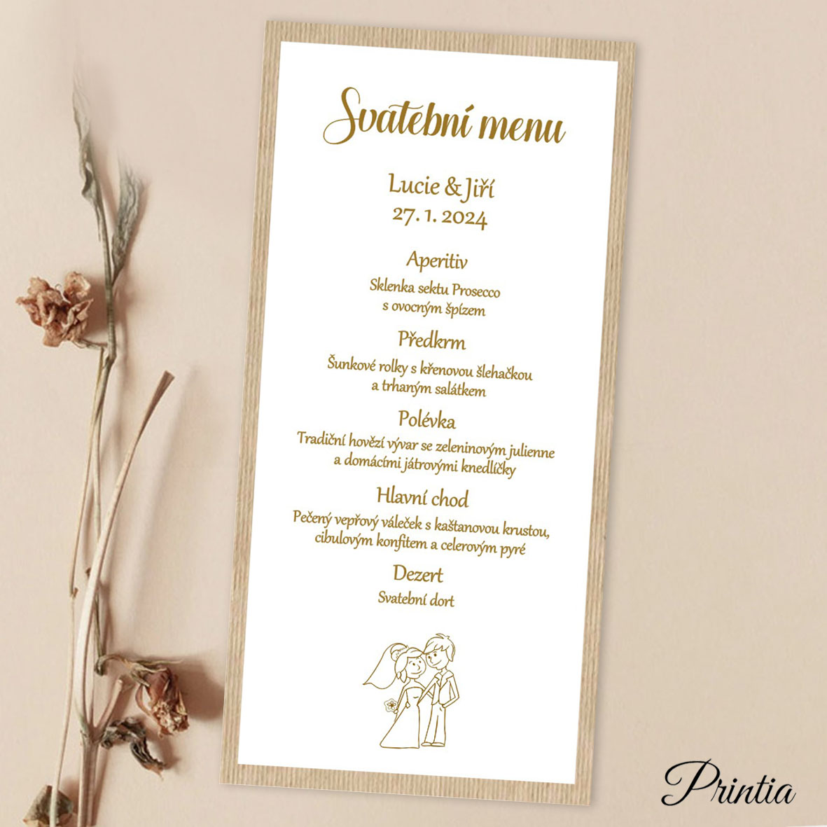 Wedding menu with kraft paper