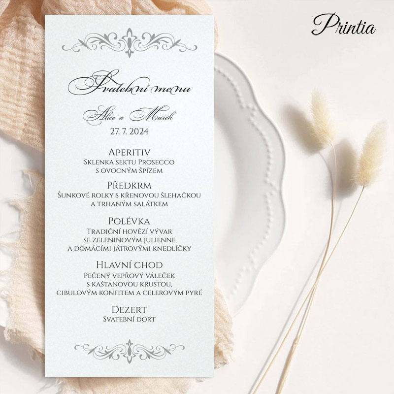 Wedding menu on pearly paper