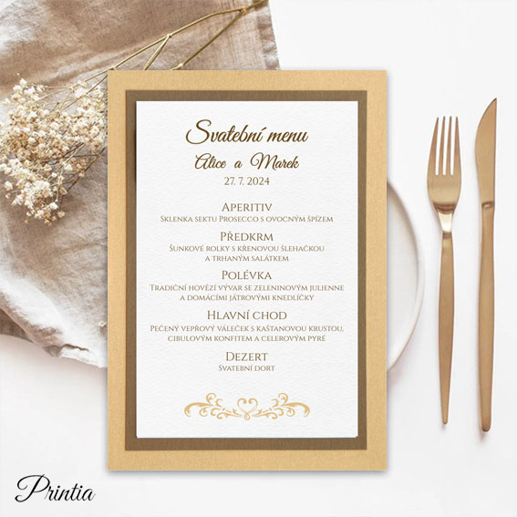 Luxusní zlatavé svatební menu