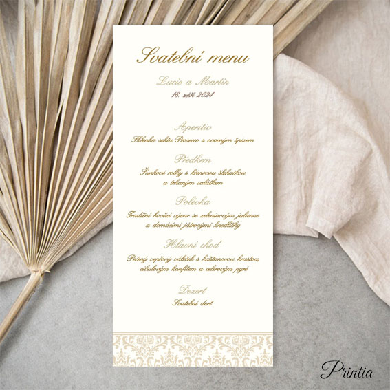 Wedding menu with a chateau pattern