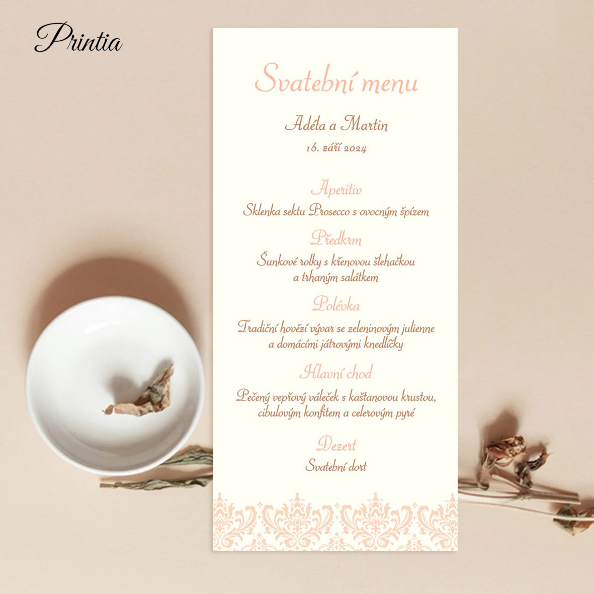 Wedding menu apricot color