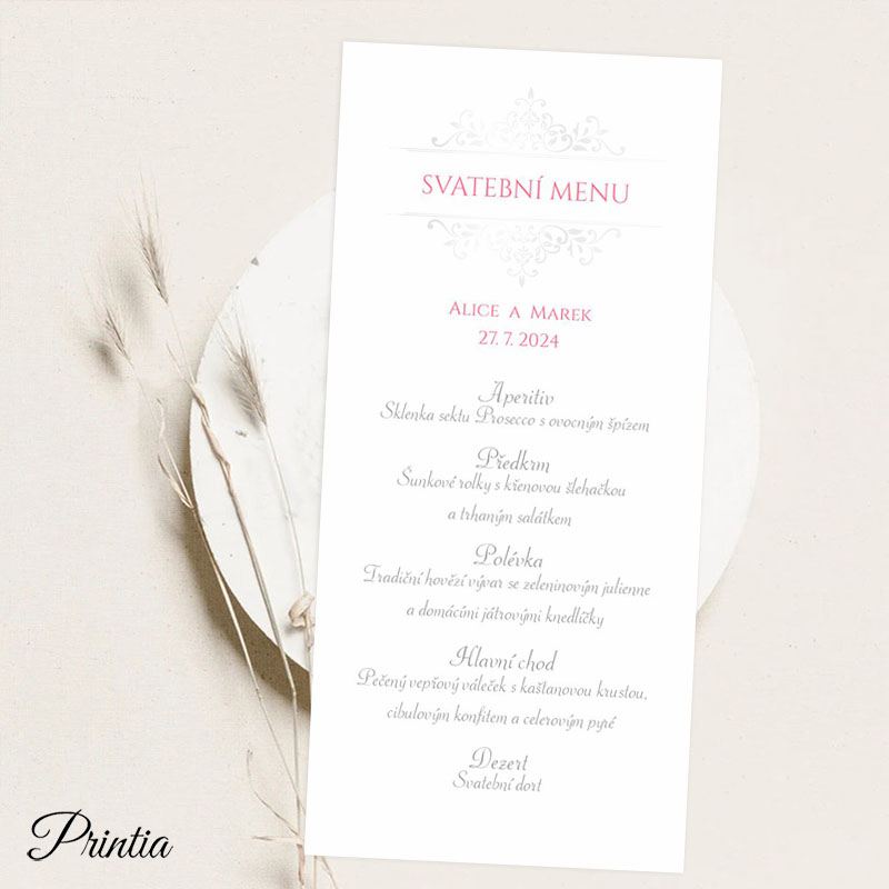 Wedding menu with pearly ornament