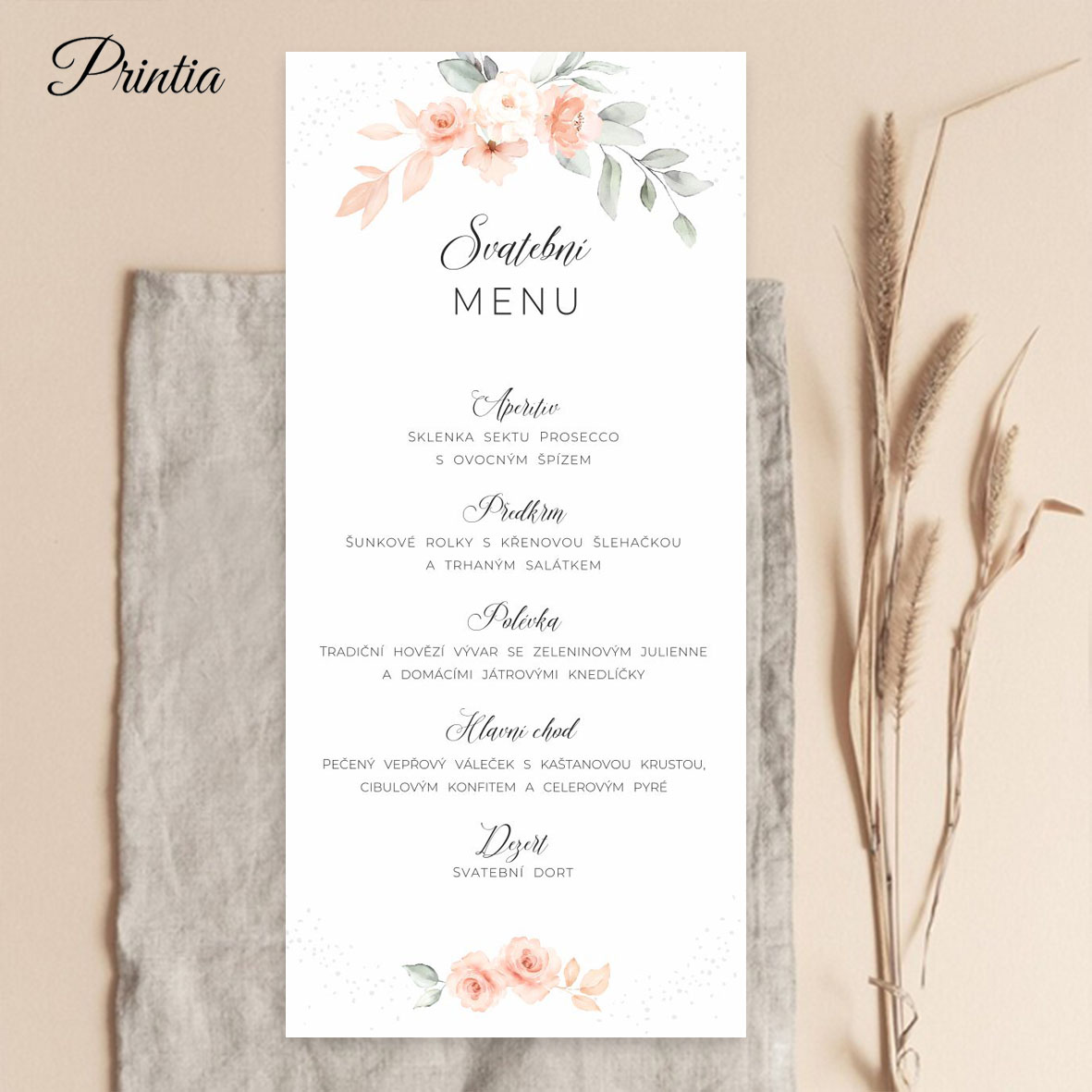 Wedding menu with apricot flowers