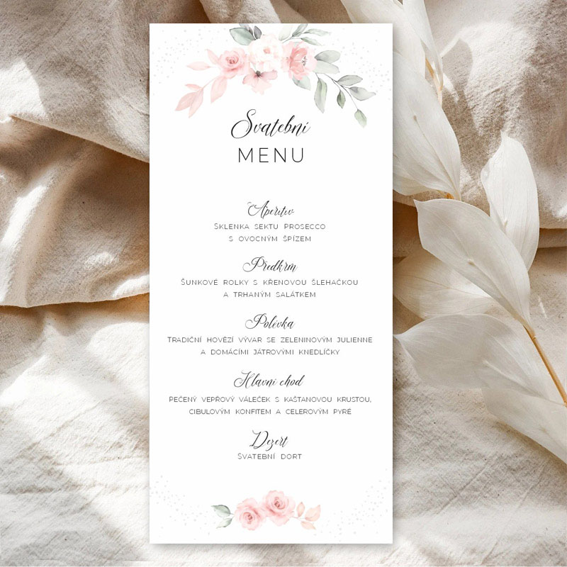 Wedding menu with pink flowers
