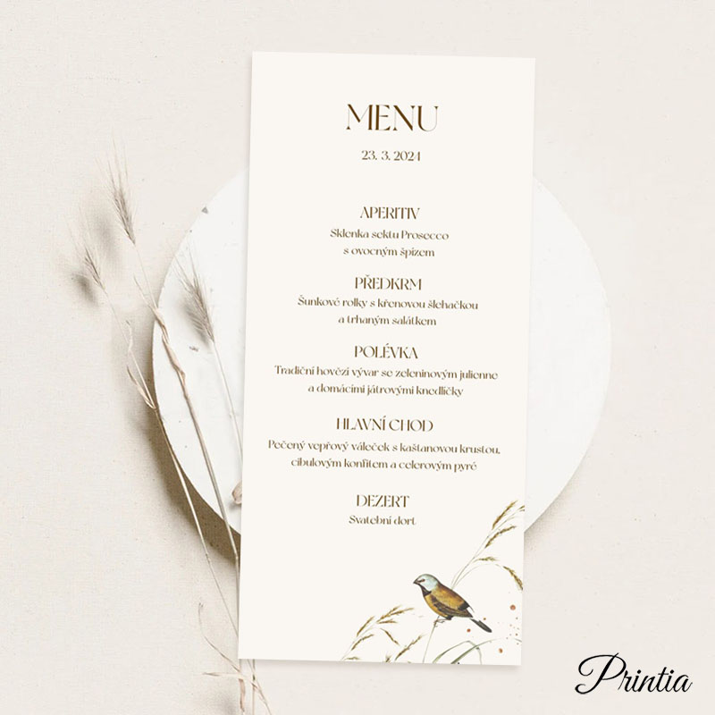 Wedding menu with a bird