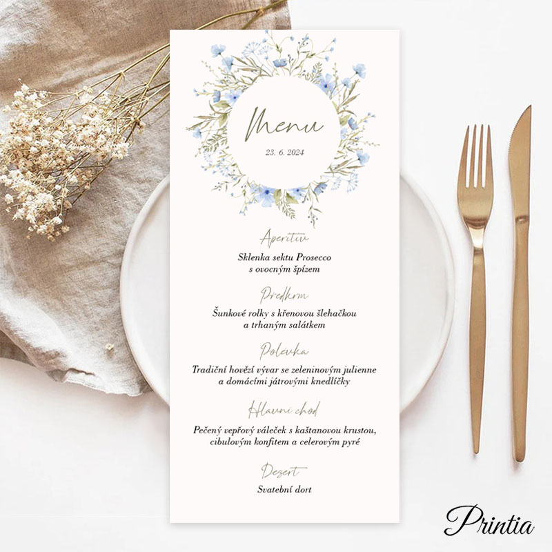 Wedding menu with meadow flowers