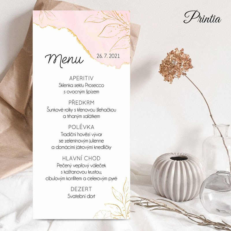 Růžové svatební menu