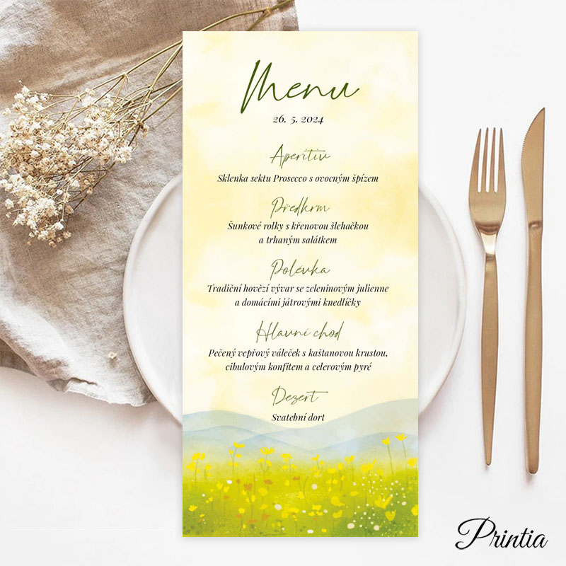 Wedding menu with a meadow