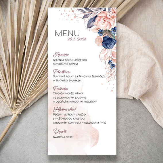 Akvarelové svadobné menu