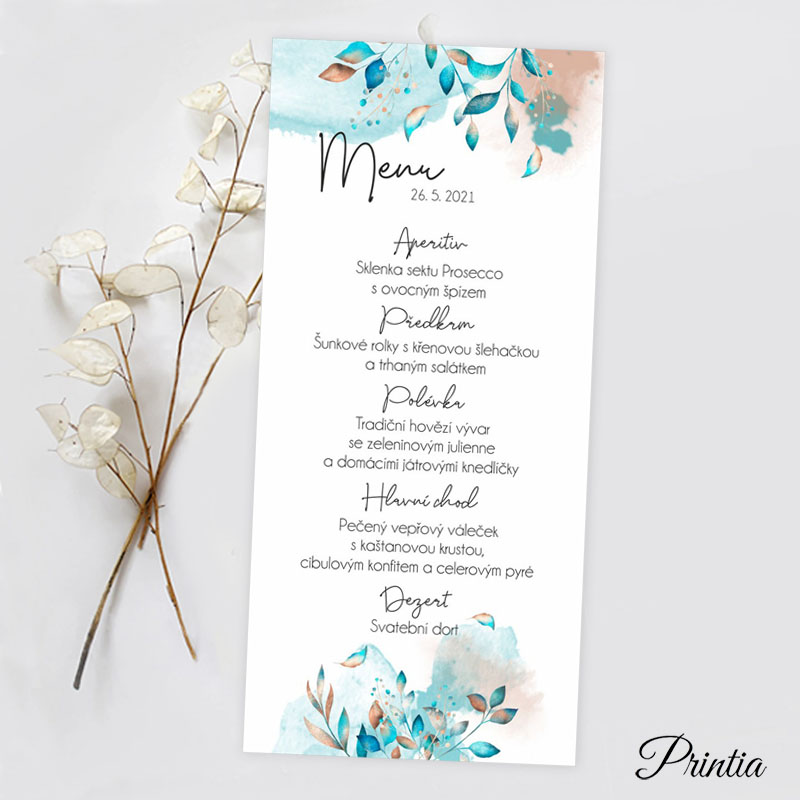 Turquoise wedding menu