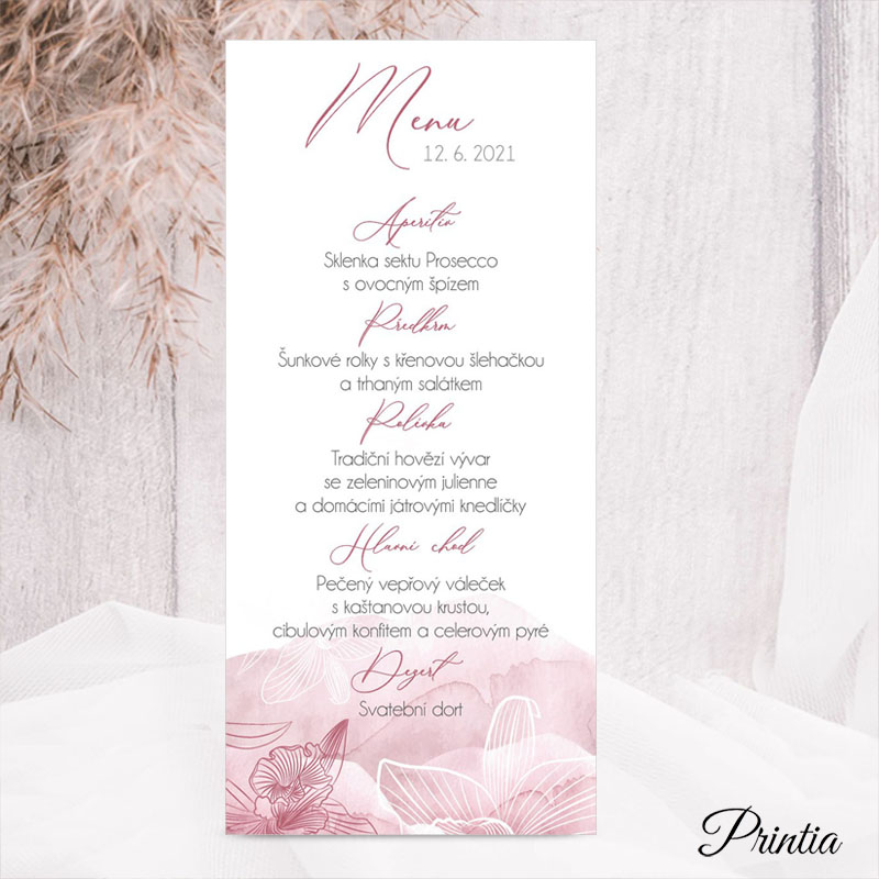 Akvarelové svadobné menu