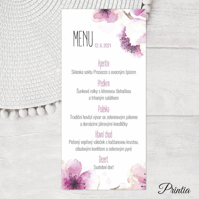 Svatební menu s květinami