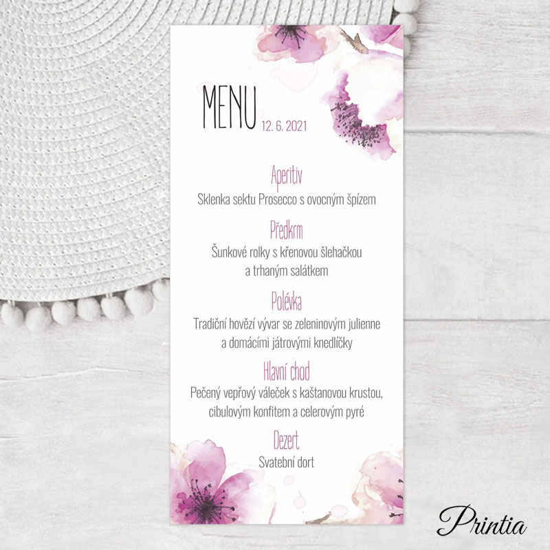 Wedding menu with flowers