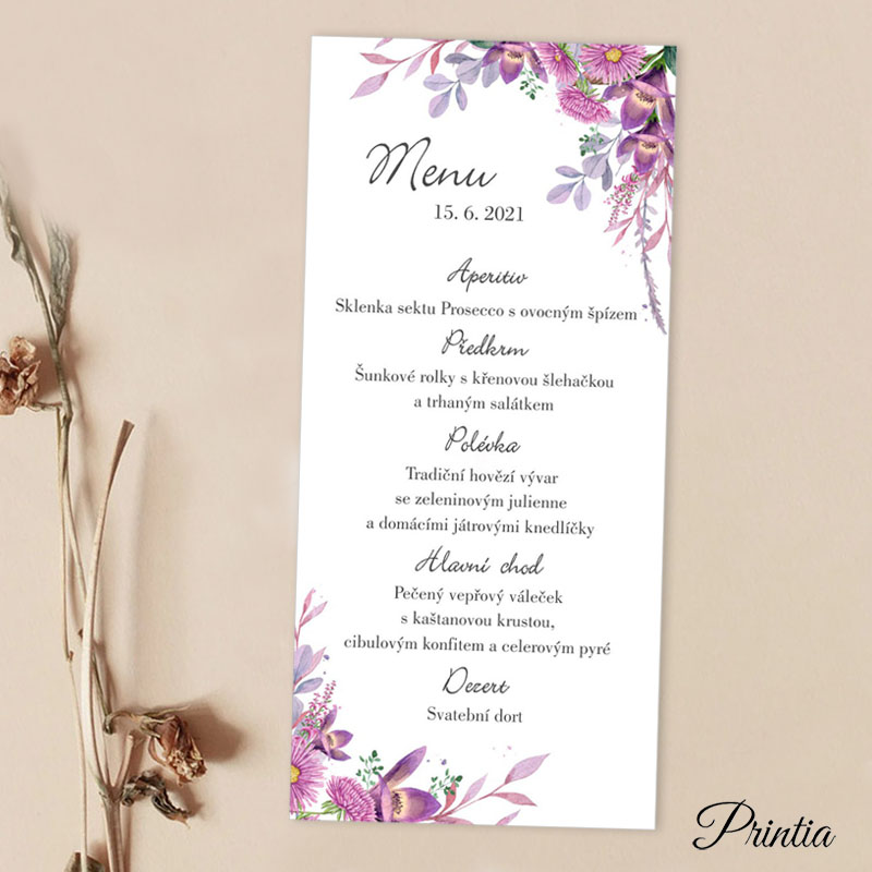 Wedding menu with flowers